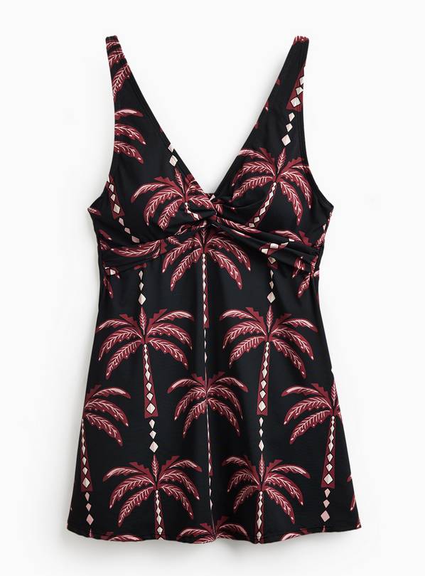 Black Palm Print Skirt Swimsuit 14
